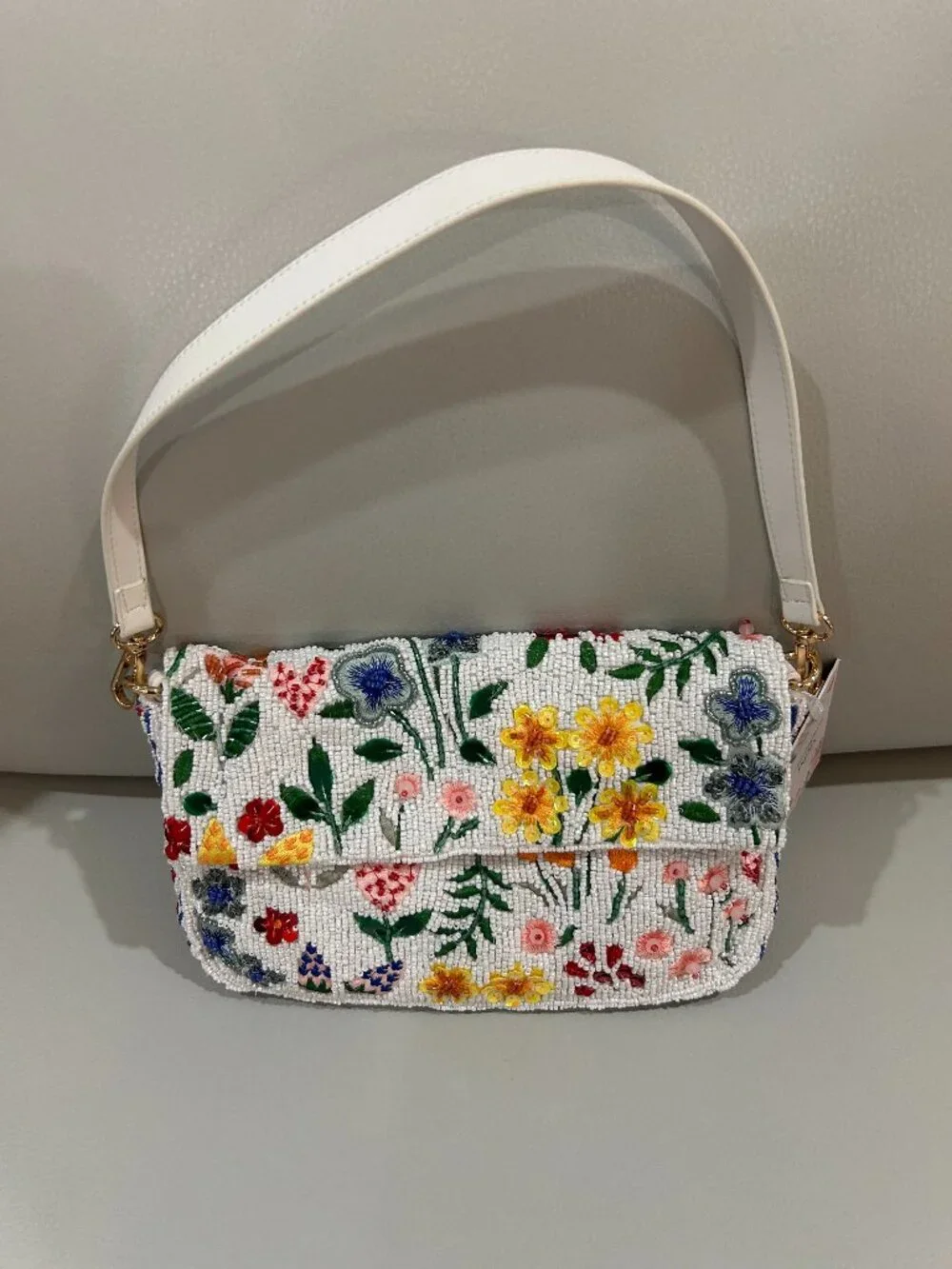 Beaded Spring Wildflower Bag Handcrafted in India Clutch or Shoulder Bag NWT